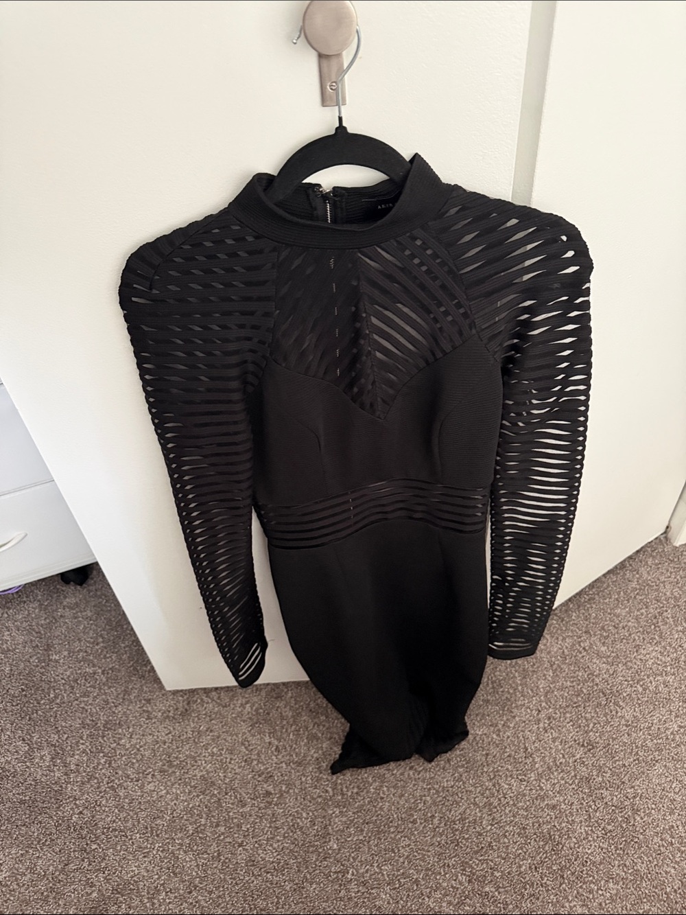 AKIRA Black Long-Sleeve Cutout Mesh Panel Sheath Dress